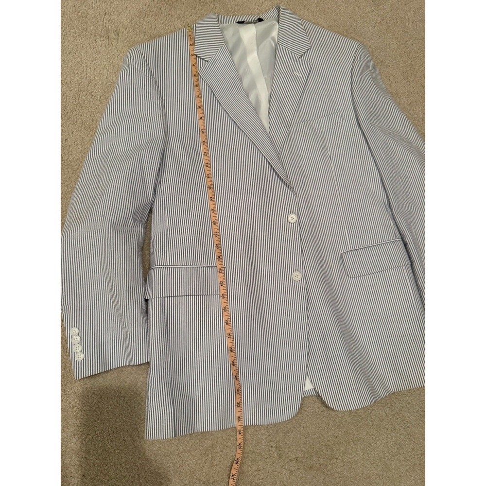Jos A Bank Classic‎ Seersucker Blue White Pinstriped Cotton Suit 2 Pc Men's 46L - Picture 10 of 16